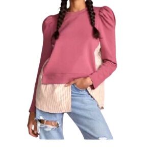 Maeve By Anthropologie  Preppy Layered Tunic Pink Long Sleeve Stripe Top